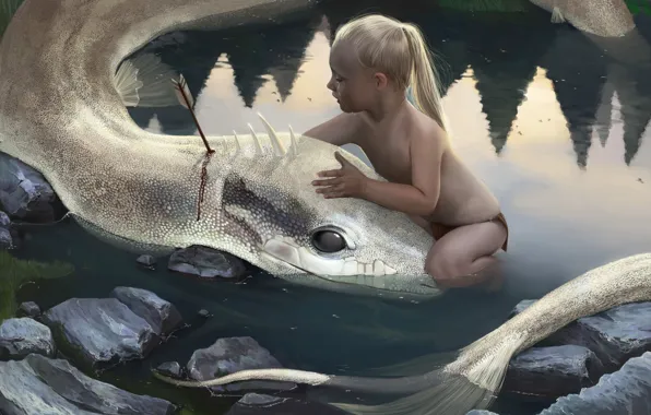Picture water, dragon, girl