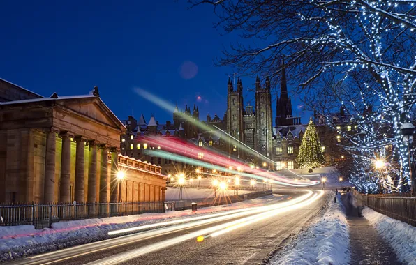 Winter, night, the city, lights, Scotland, UK, Scotland, Edinburgh
