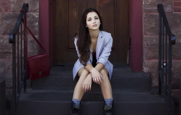 Picture girl, hair, shoes, steps, sitting, emily rudd
