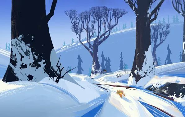 Nature, Winter, Dog, Trees, Snow, Style, Nature, Dog