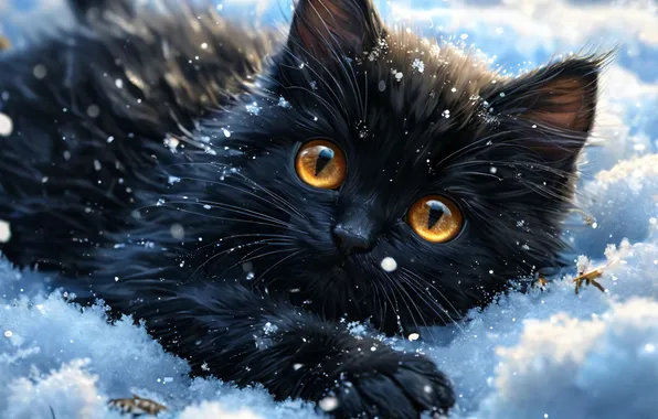 Snow, Cats, New year, 2025, Ai art