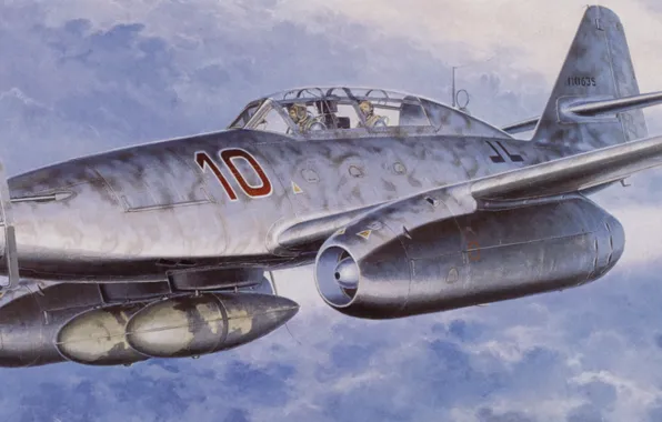 War, painting, aviation, ww2, german fighter, Me-262B-1a night fighter