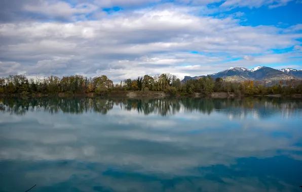 Forest, the sky, clouds, trees, landscape, mountains, nature, lake