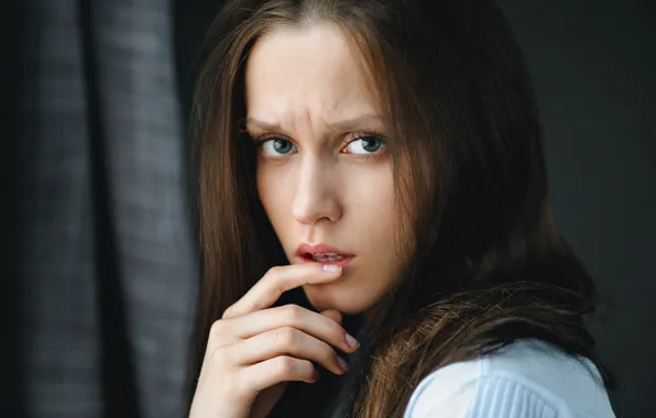 Girl, close-up, face, pose, model, hand, portrait, makeup
