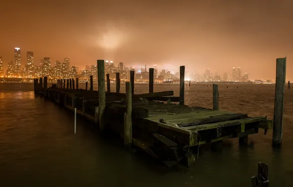 Night, new york city, pier, hudson river, weehawken, Disconnected