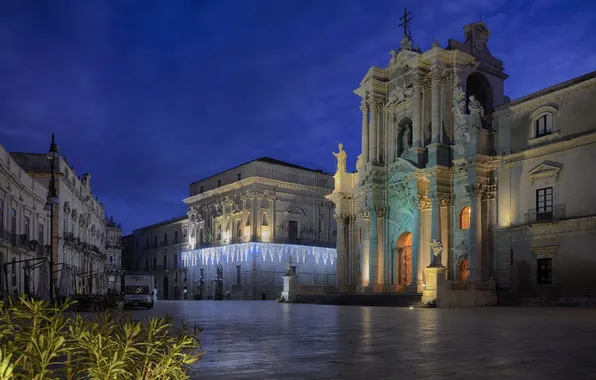 Night, lights, home, area, Italy, Church