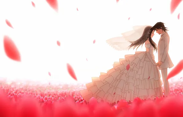 Picture flowers, anime, petals, dress, family, pair, costume, gloves