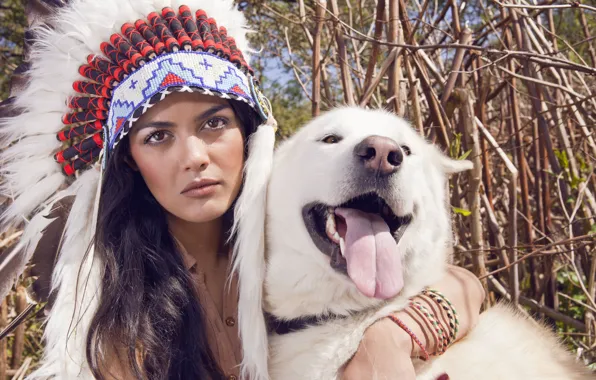 Picture look, girl, face, dog, headdress