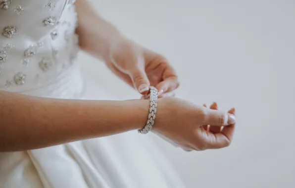 Stones, hands, bracelet, the bride