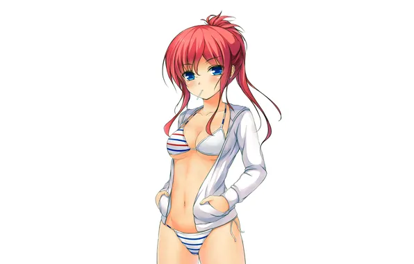Girl, sexy, cleavage, red hair, boobs, anime, blue eyes, beautiful