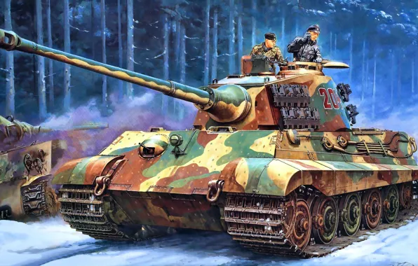 Road, forest, earth, art, tank, German, Panzerkampfwagen, heavy