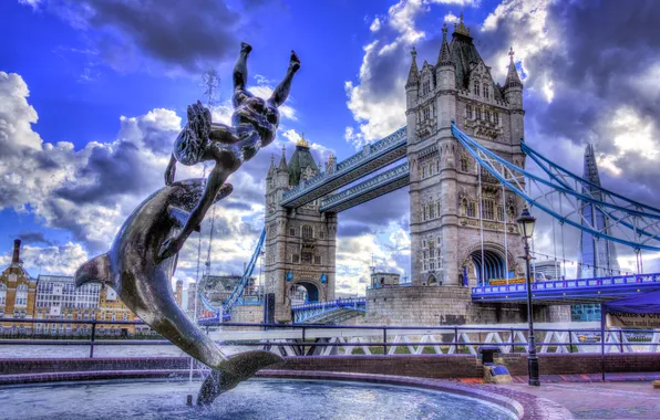 Picture the sky, clouds, bridge, England, London, hdr, fountain