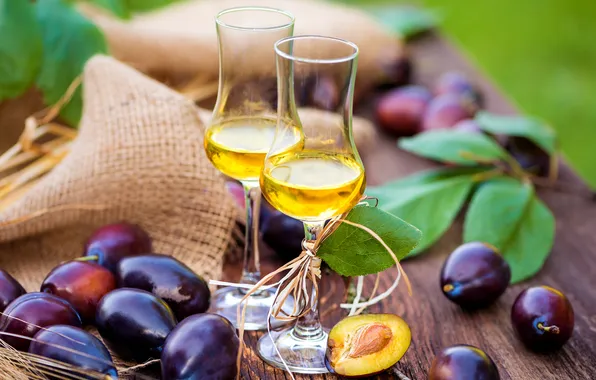 Wine, glasses, plum, wine, plum