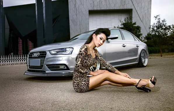 Picture auto, look, girl, Audi, Girls, Asian, sitting on the machine