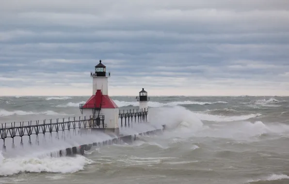 Sea, storm, lighthouse, pierce