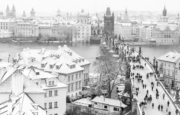 Bridge, Prague, Czech Republic, BW