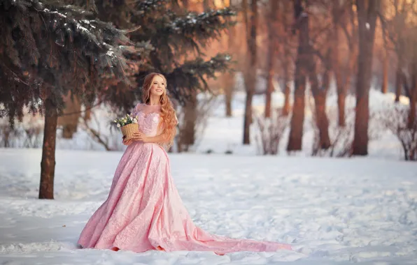 Picture look, Park, winter, nature, trees, smile, Polina Panova, girl