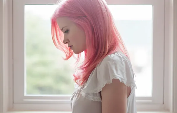 Picture girl, hair, profile, pink