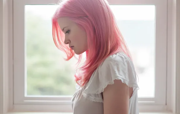 Girl, hair, profile, pink