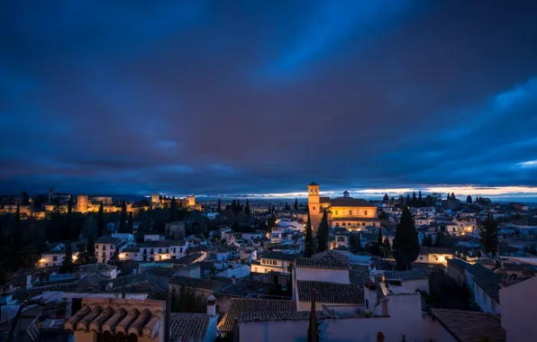 The sky, clouds, the evening, lighting, backlight, architecture, blue, Spain