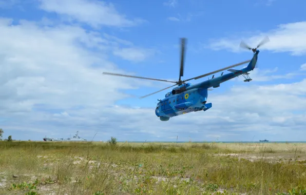 Picture Grass, Ship, Helicopter, Ukraine, Anti-submarine helicopter, Ukrainian Navy, The Ukrainian Navy, The project 773