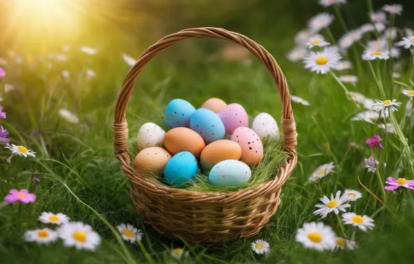 Flowers, eggs, spring, colorful, Easter, happy, flowers, spring