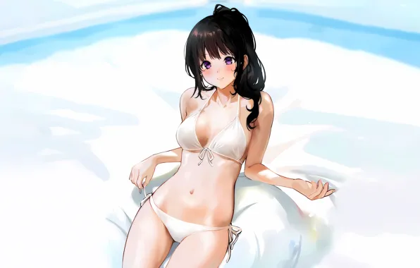 Girl, sexy, cleavage, long hair, boobs, anime, beautiful, purple eyes