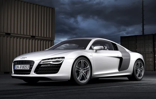 Picture the sky, night, background, Audi, Audi, silver, supercar, the front