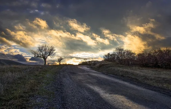 Road, the sky, morning