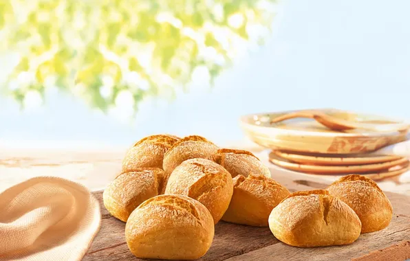 Table, food, bread, cakes, napkin, buns