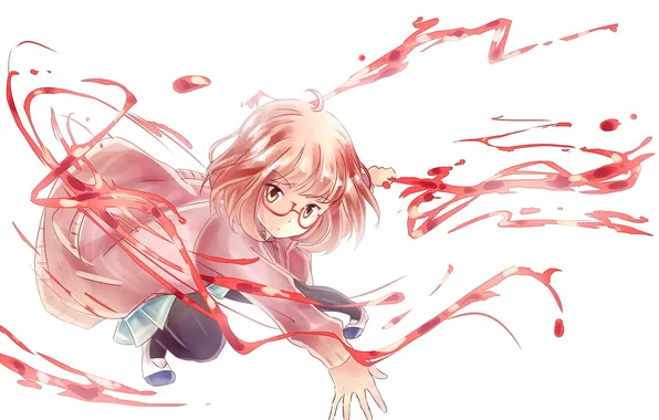 Picture Girl, Kyoukai no Kanata, Blood, Blonde hair, Riversei, Mirai Kuriyama