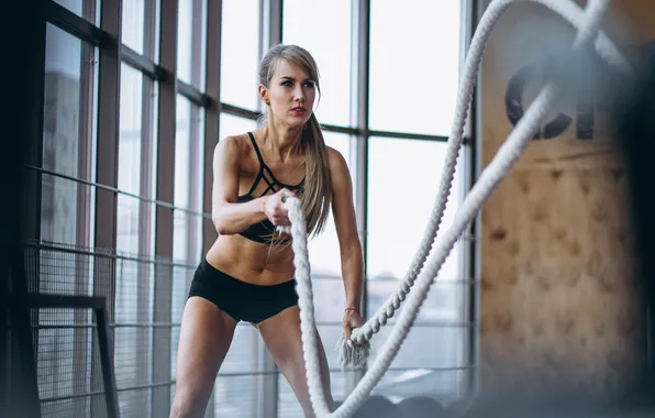 Picture blonde, fitness, rope