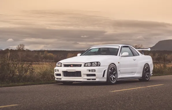 Wallpaper Nissan, White, Road, GT-R 34, Skylin for mobile and desktop ...