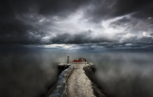 Picture sea, clouds, fog, trail