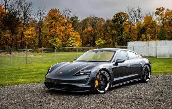 Picture Porsche, Black, Autumn, Turbo S, VAG, Taycan