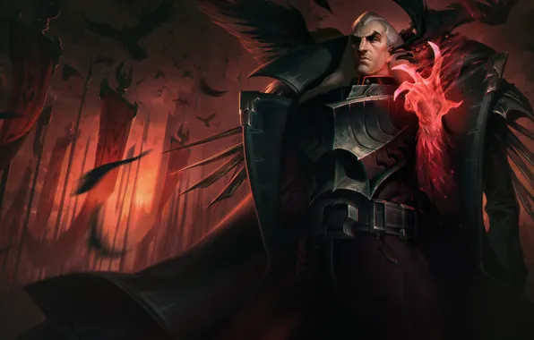 Birds, fantasy, male, banners, League of Legends, Riot Games, Swain, Victor Maury