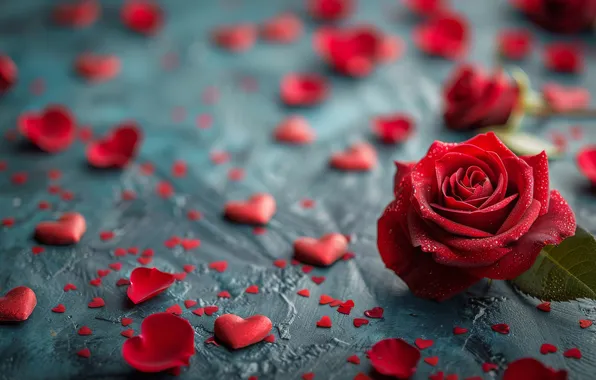 Love, flowers, holiday, heart, rose, roses, heart, petals