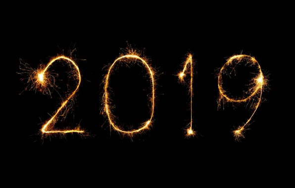 Gold, New Year, figures, golden, black background, black, background, New Year