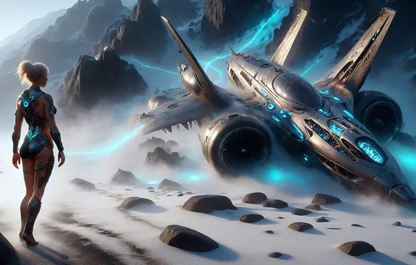 Girl, fiction, starship
