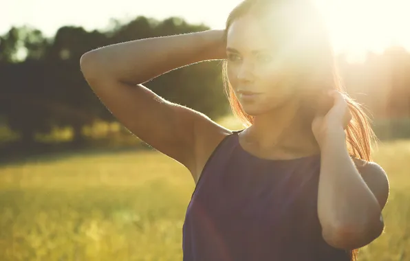 Summer, girl, the sun, portrait, dress, brunette