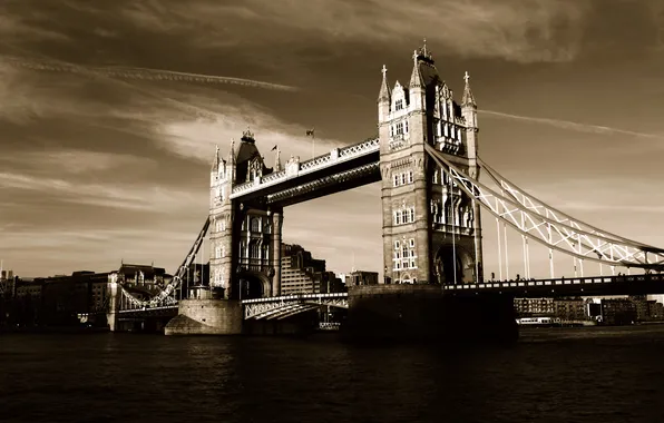 England, London, Sepia, Thames, Tower bridge, Tower Bridge