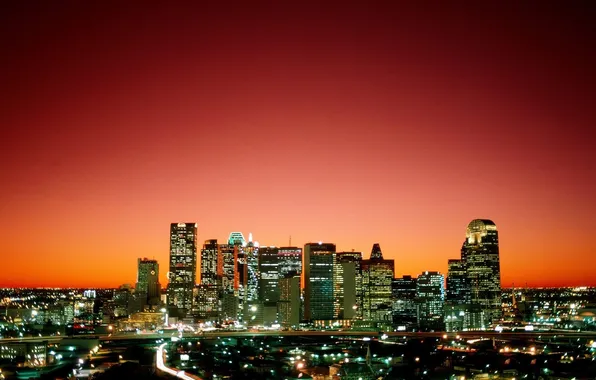 Sunset, the city, the evening, skyscrapers, Texas, Dallas