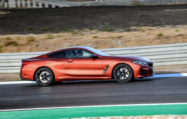 Picture coupe, BMW, profile, track, Coupe, 2018, 8-Series, dark orange
