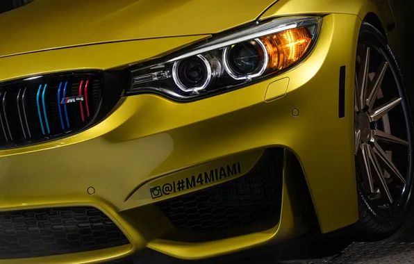 Yellow, headlight, BMW, BMW, bumper, BMW M4