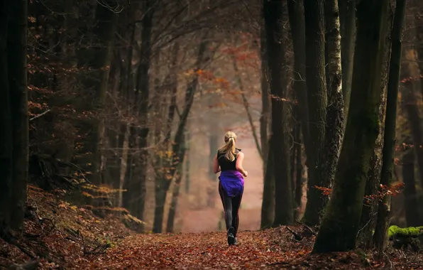 Picture autumn, girl, sport, running