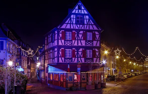 Night, lights, holiday, France, new year, home, Christmas, stars