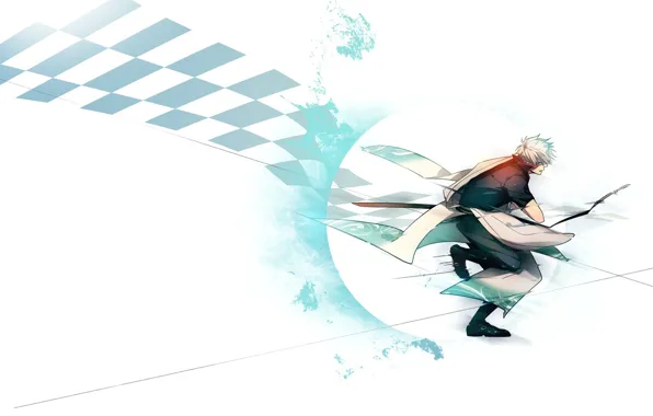 Sword, white background, guy, attacks, Gintama, Sakata Gintoki, Gintama, chess square