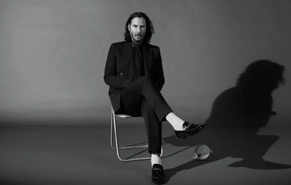 Look, photo, shadow, costume, black and white, male, Keanu Reeves