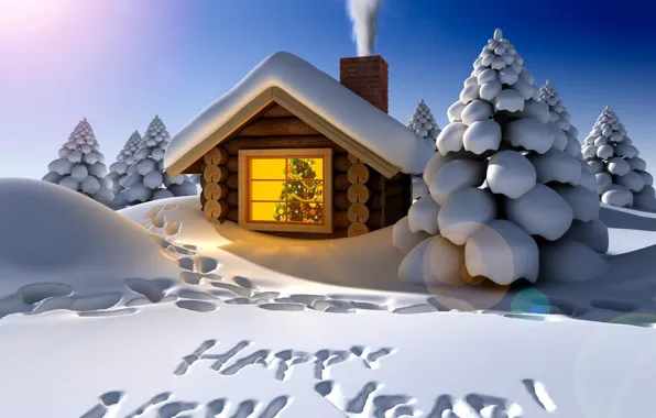 Winter, snow, decoration, night, traces, holiday, the inscription, smoke
