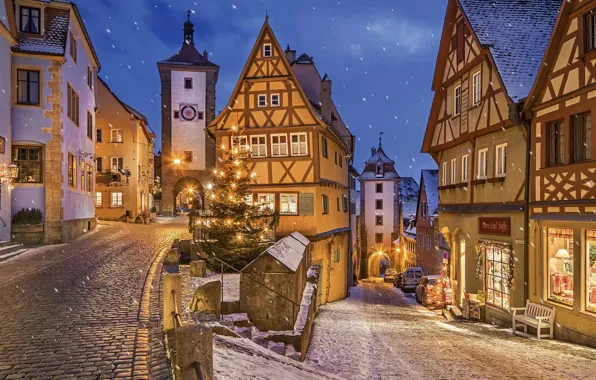 Picture night, lights, home, Germany, Bayern, Christmas, Rothenburg Ob der Tauber, Rothenburg-Ob-der-Tauber